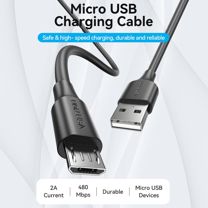 USB 2.0 A Male to Micro-B Male 2A Cable Black/White