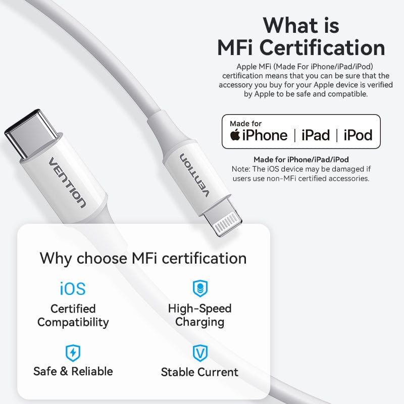 Vention USB 2.0 C Male to Lightning Male 3A Cable