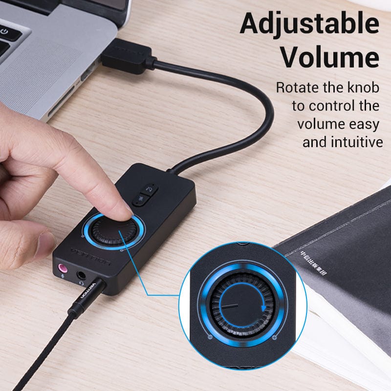 Vention USB 2.0 External Stereo Sound Adapter with Volume Control 0.15M Black ABS Type