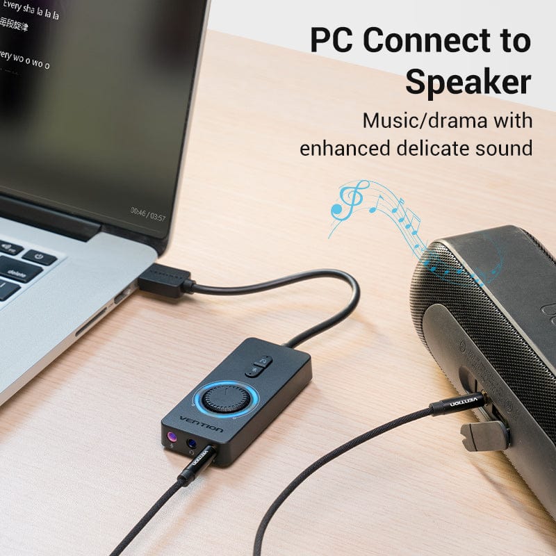Vention USB 2.0 External Stereo Sound Adapter with Volume Control 0.15M Black ABS Type