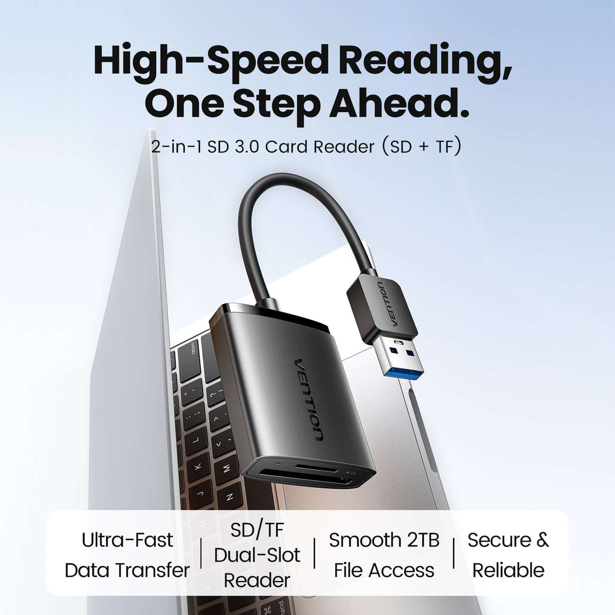 Vention 2-in-1 USB 3.0 A Card Reader (SD+TF) Black Dual Drive Letter