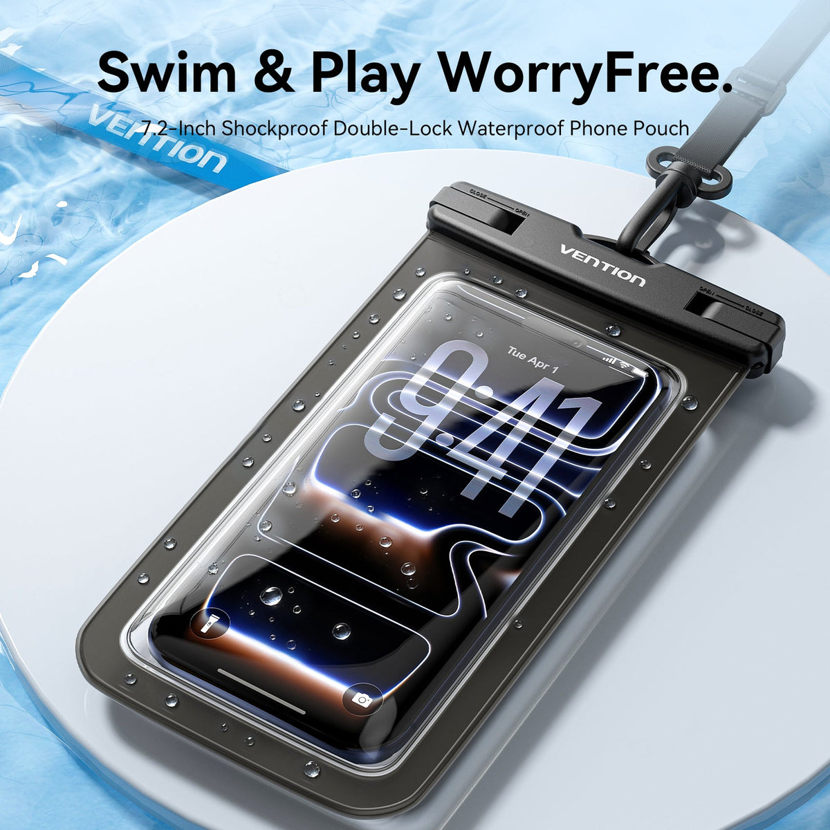 Vention 7.2-Inch Transparent Waterproof Phone Pouch with Lock Seal Black
