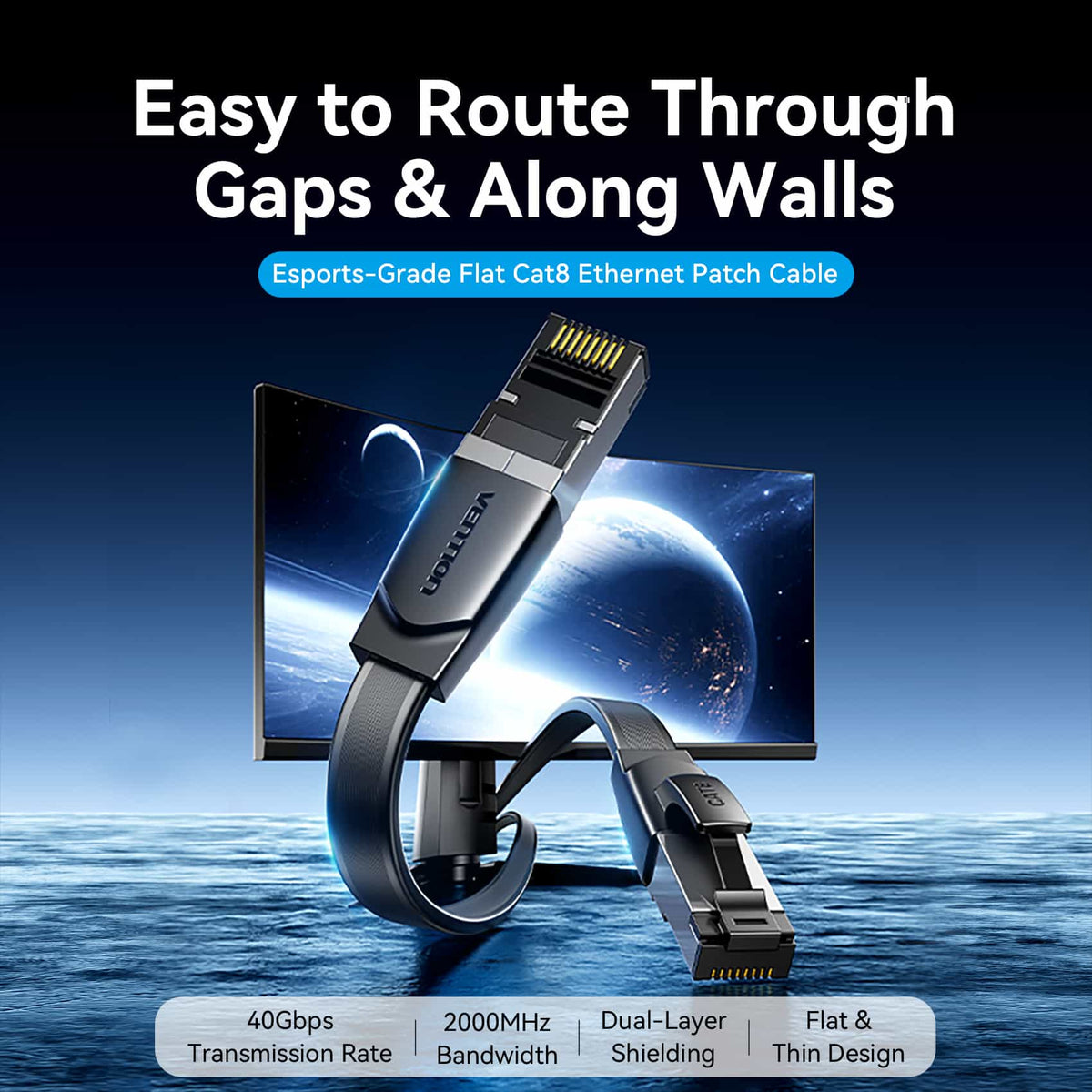 Vention Flat Cat8 Ethernet Patch Cable
