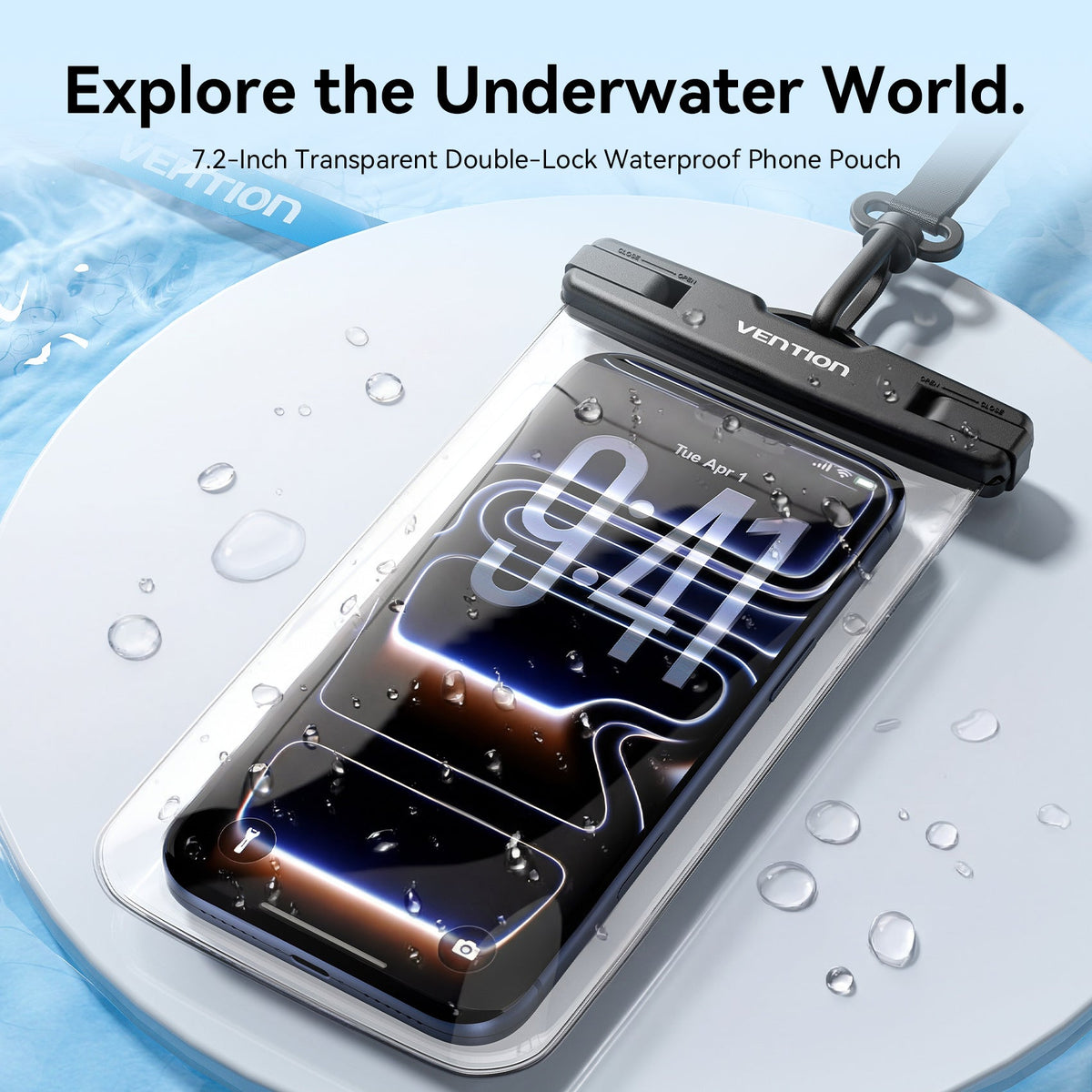 Vention 7.2-Inch Floating Shockproof Airbag Waterproof Phone Pouch with Lock Seal Black