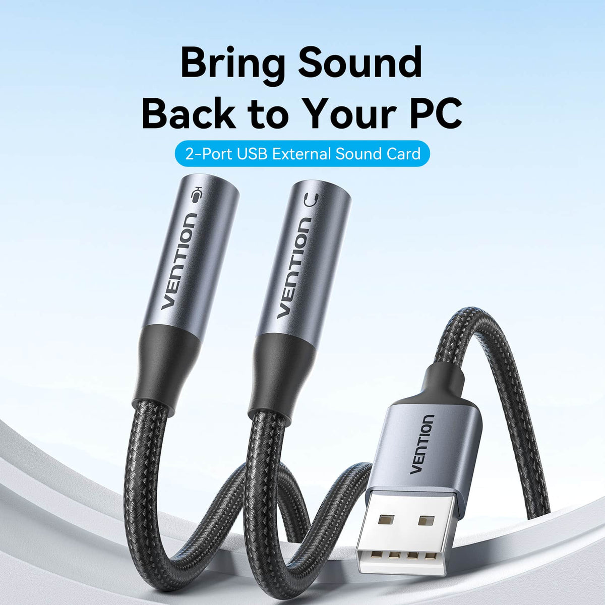Vention 2-Port USB External Sound Card 0.25M Gray