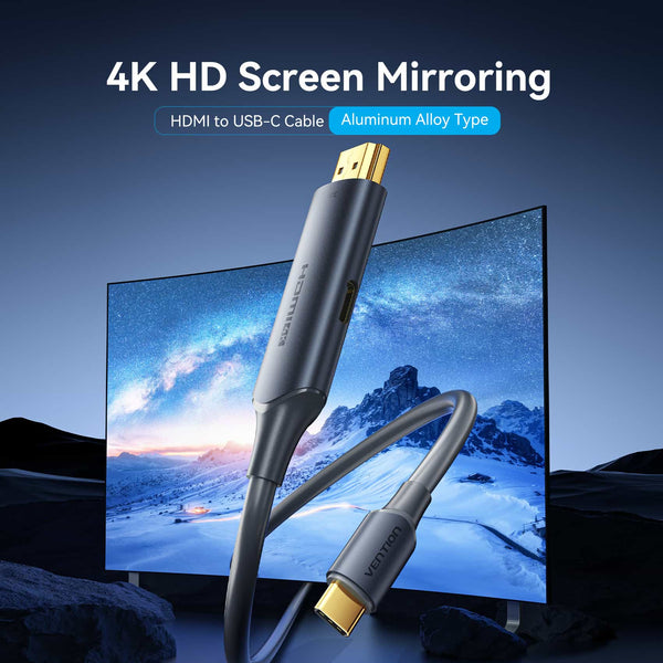 Vention HDMI  Male to USB-C Male 4K HD Cable with Power Supply  Gray Metal Type
