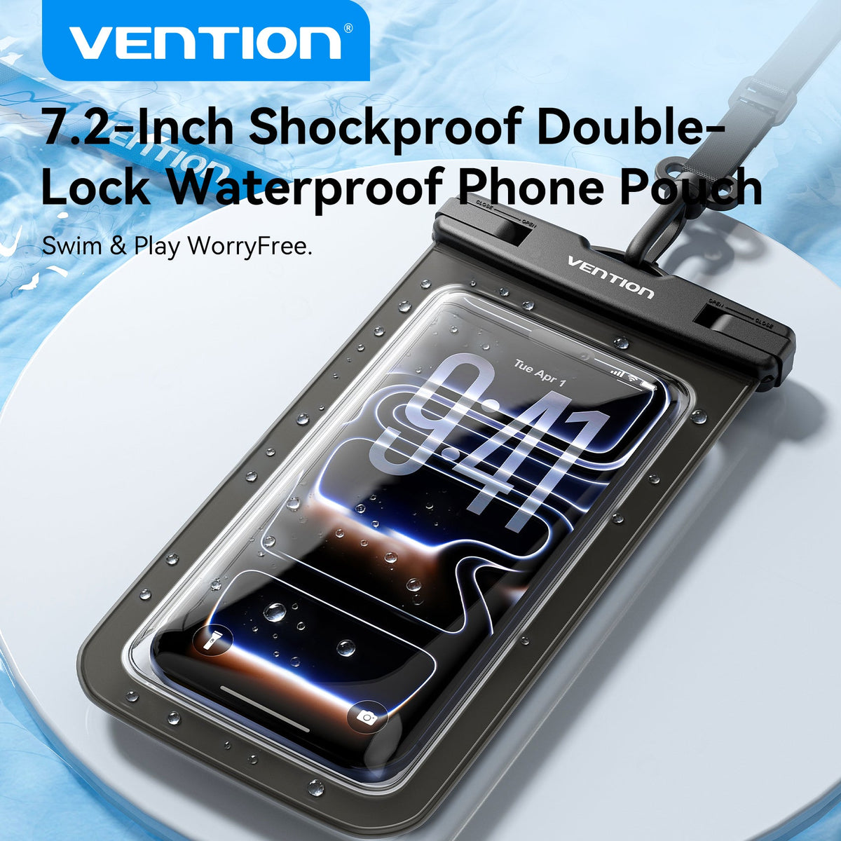Vention 7.2-Inch Transparent Waterproof Phone Pouch with Lock Seal Black