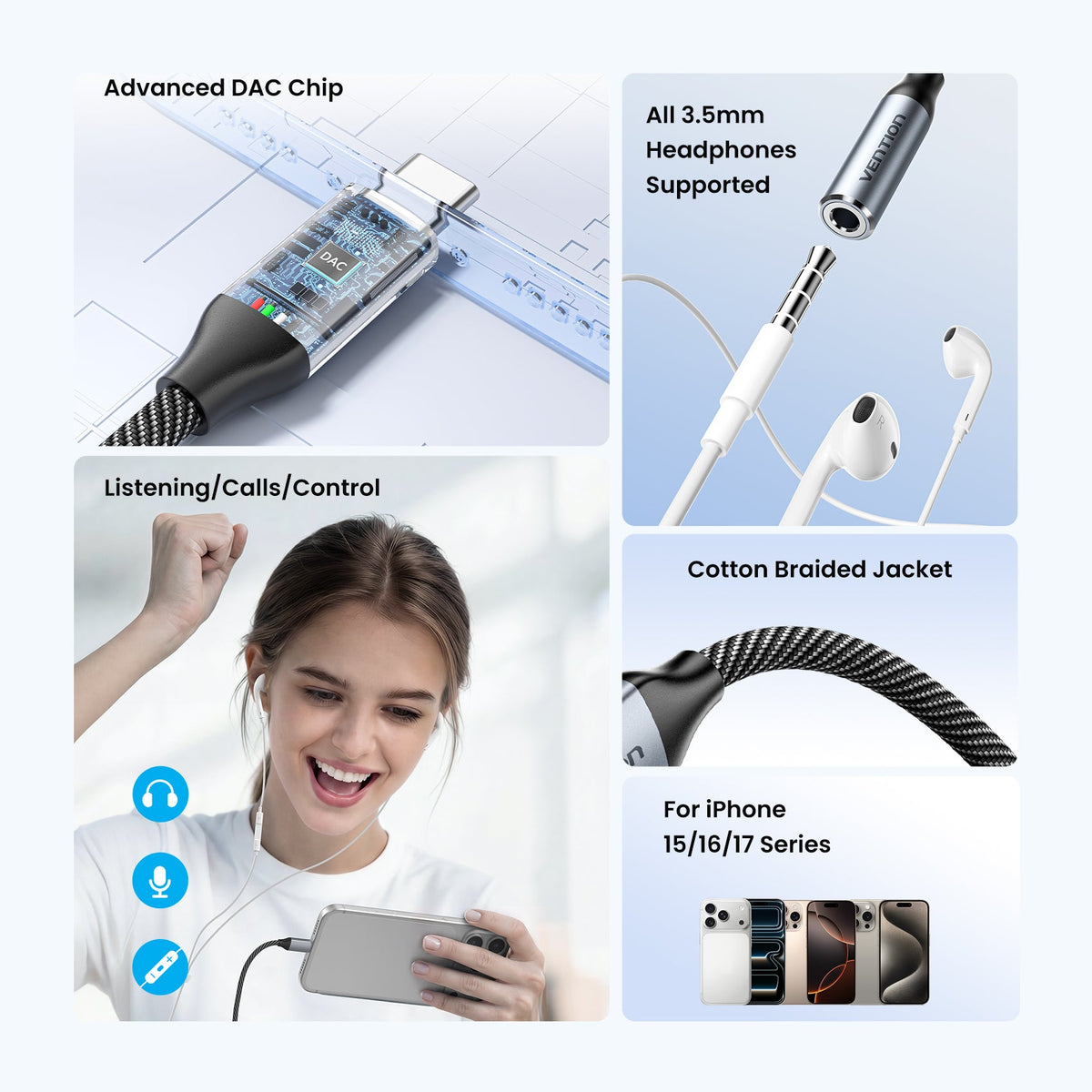 Vention USB-C Male to 3.5mm Female Audio Adapter