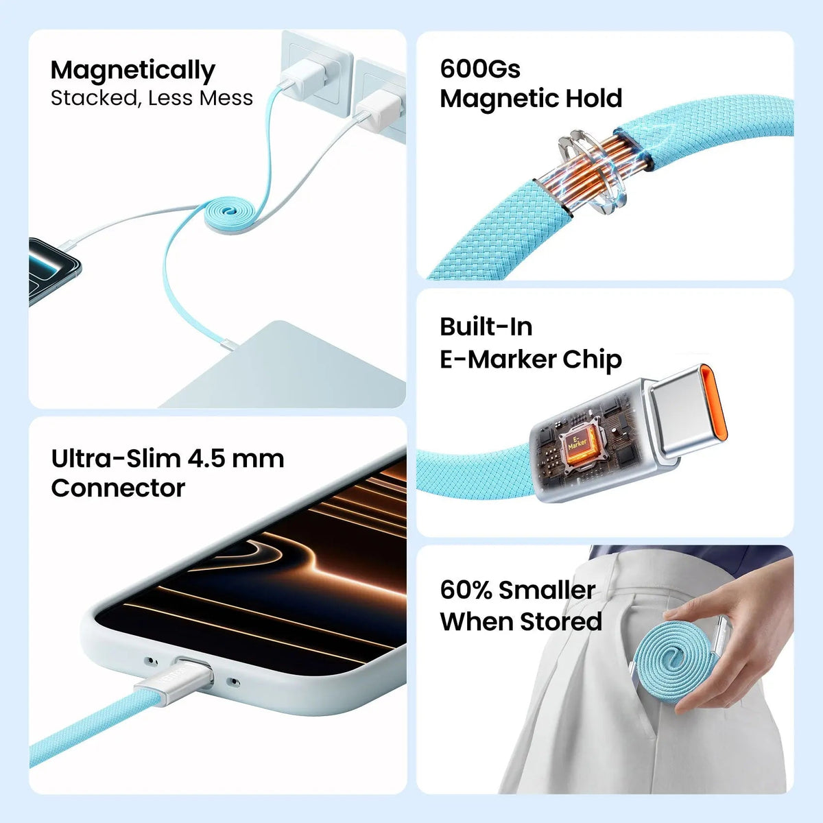 240W USB-C Slim Magnetic Fast Charging Cable