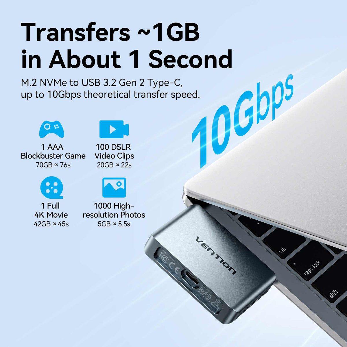 Vention Cable-Free M.2 NVMe SSD Enclosure+ 3500mAh Power Bank