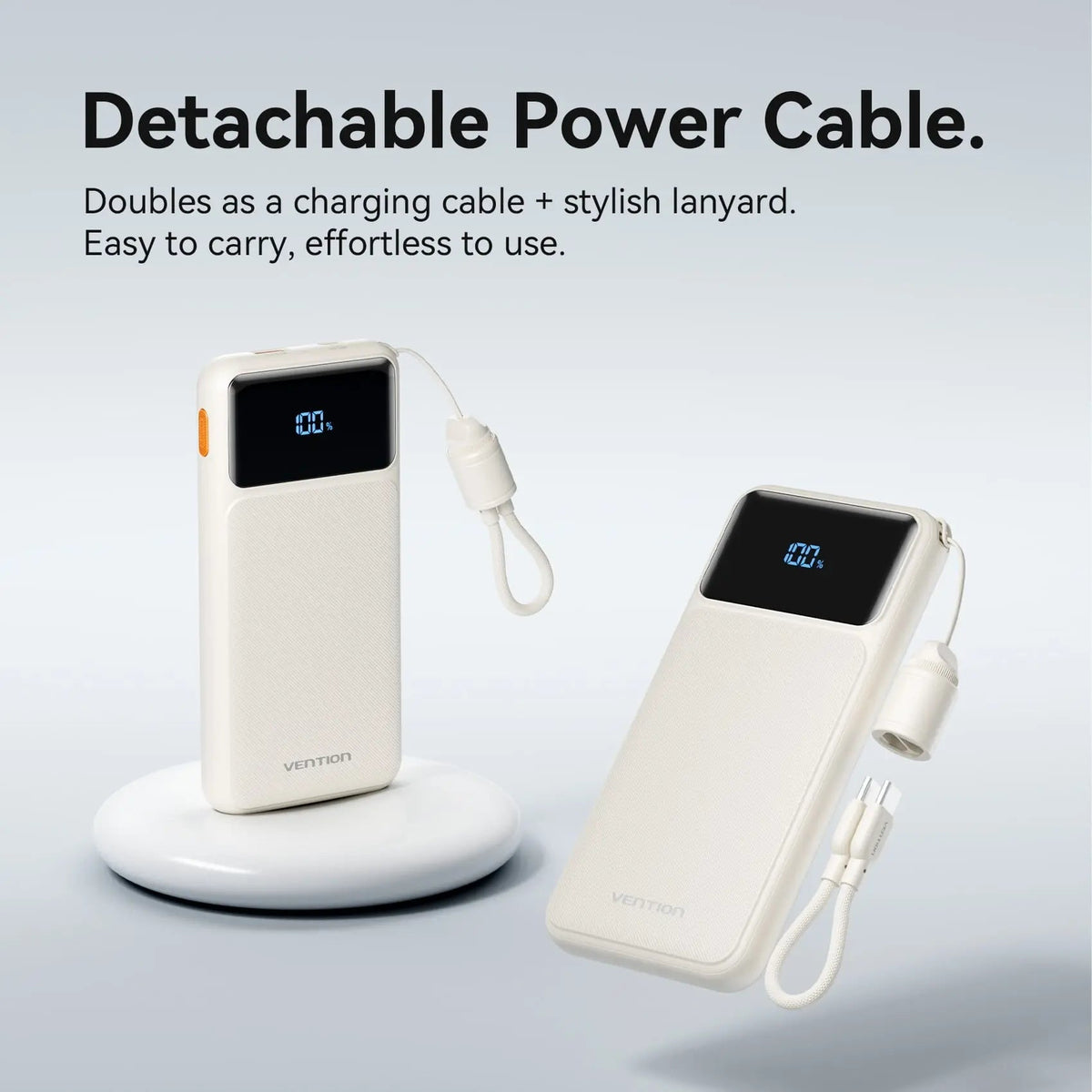 Vention 10000mAh Power Bank (USB-C + USB-A) with Built-in Cable 22.5W LED Display Type