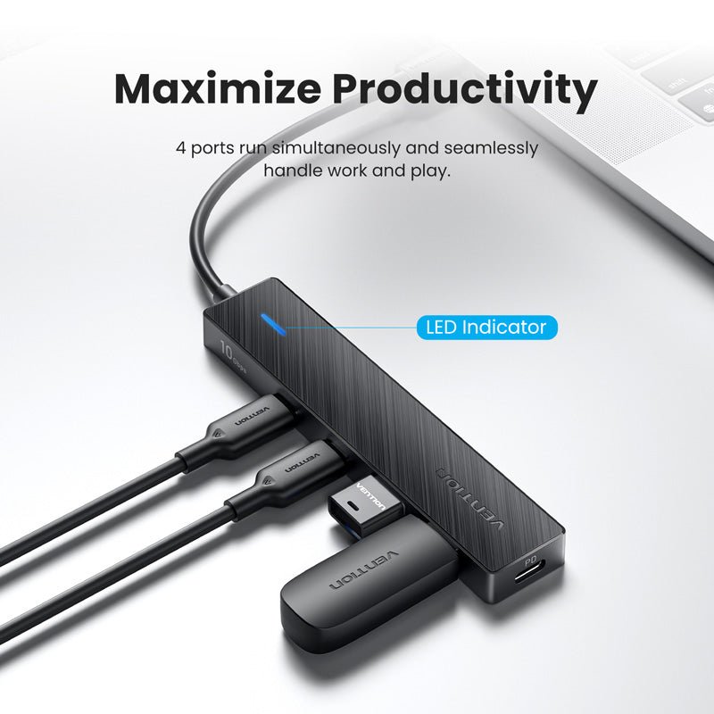 Vention USB-C to USB 3.2 Gen 2 Type-C*2 + USB 3.2 Gen 2 Type-A*2 + PD 10G Hub 0.15M Black