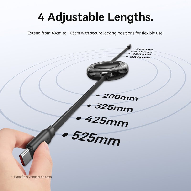 Vention USB 2.0 Type-C Male to Type-C Male 5A Retractable Cable 1M Black