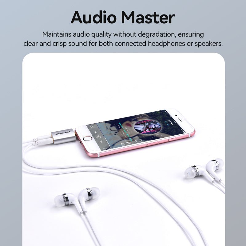 Vention 4 Pole 3.5mm Male to 2*3.5mm Female Audio Adapter Silvery Metal Type