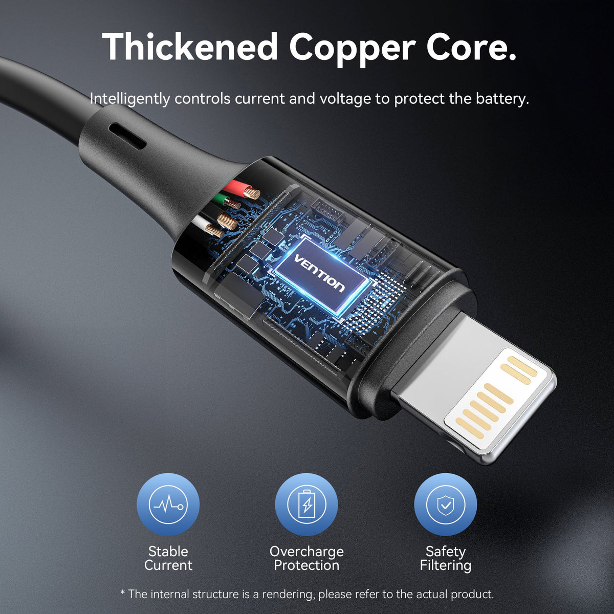 Vention USB 2.0 Type-C Male to Lightning Male 3A Cable Black PVC Type