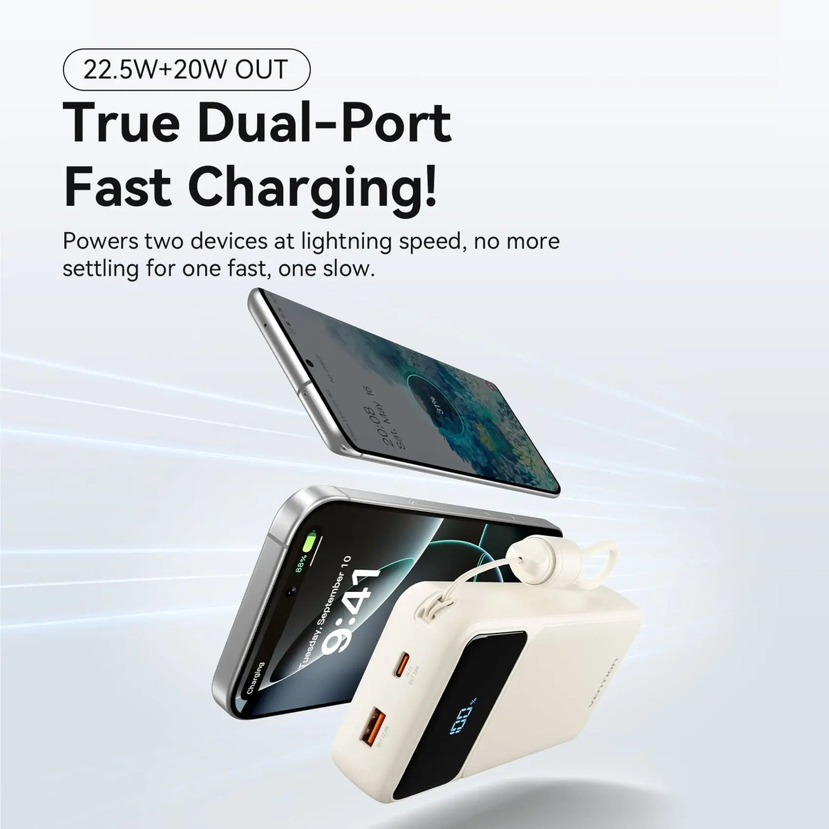 Vention 20000mAh Power Bank (USB-C + USB-A) with Built-in Cable 22.5W