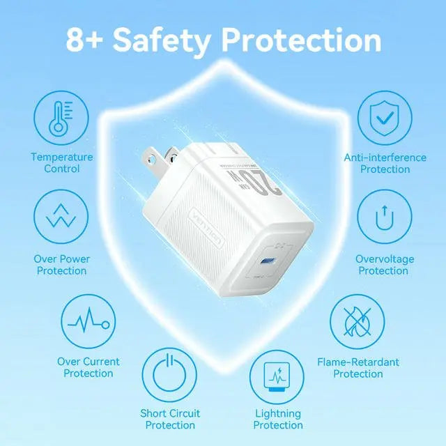 Vention 1-Port USB-C GaN Charger (20W) with USB-C to USB-C Cable (1M) US Plug