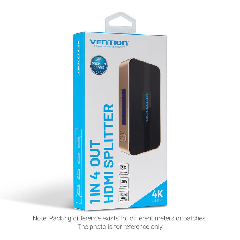 Vention 1 In 4 Out HDMI Splitter 4K@30Hz Gold Aluminum Alloy Type UK Standard