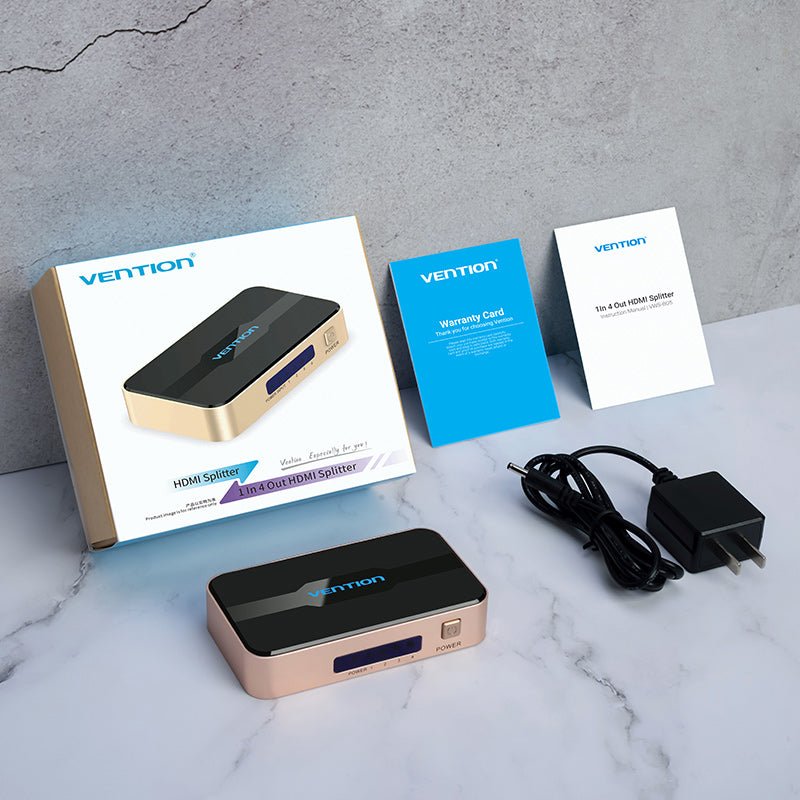 Vention 1 In 4 Out HDMI Splitter 4K@30Hz Gold Aluminum Alloy Type UK Standard