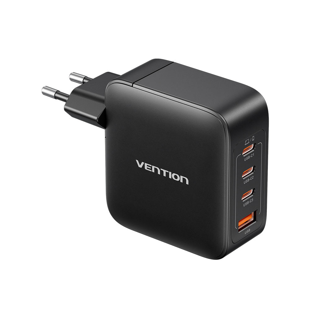 Vention 4-Port USB (C + C + C + A) GaN Charger (100W/100W/30W/30W) Gray with USB-C to USB-C Cable (1M) Black EU-Plug