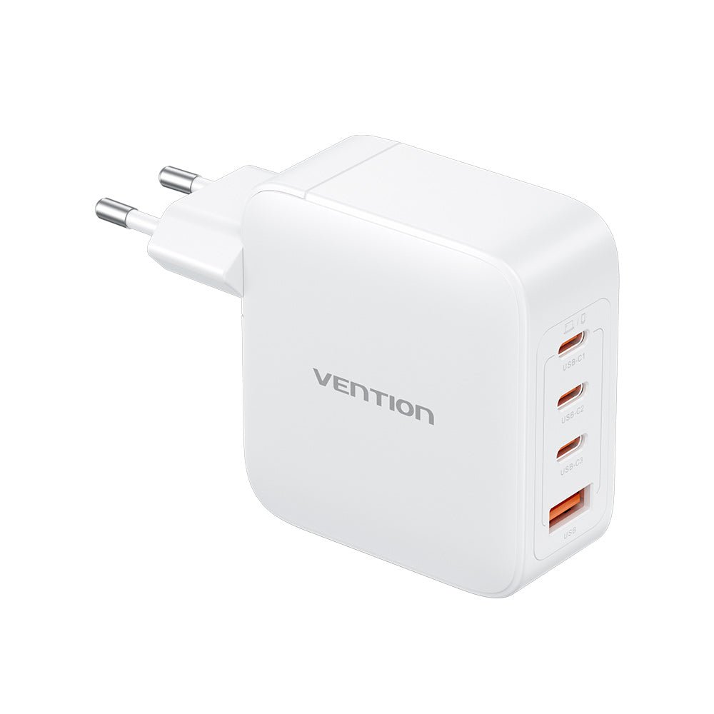 Vention 4-Port USB (C + C + C + A) GaN Charger (100W/100W/30W/30W) Gray with USB-C to USB-C Cable (1M) Black EU-Plug
