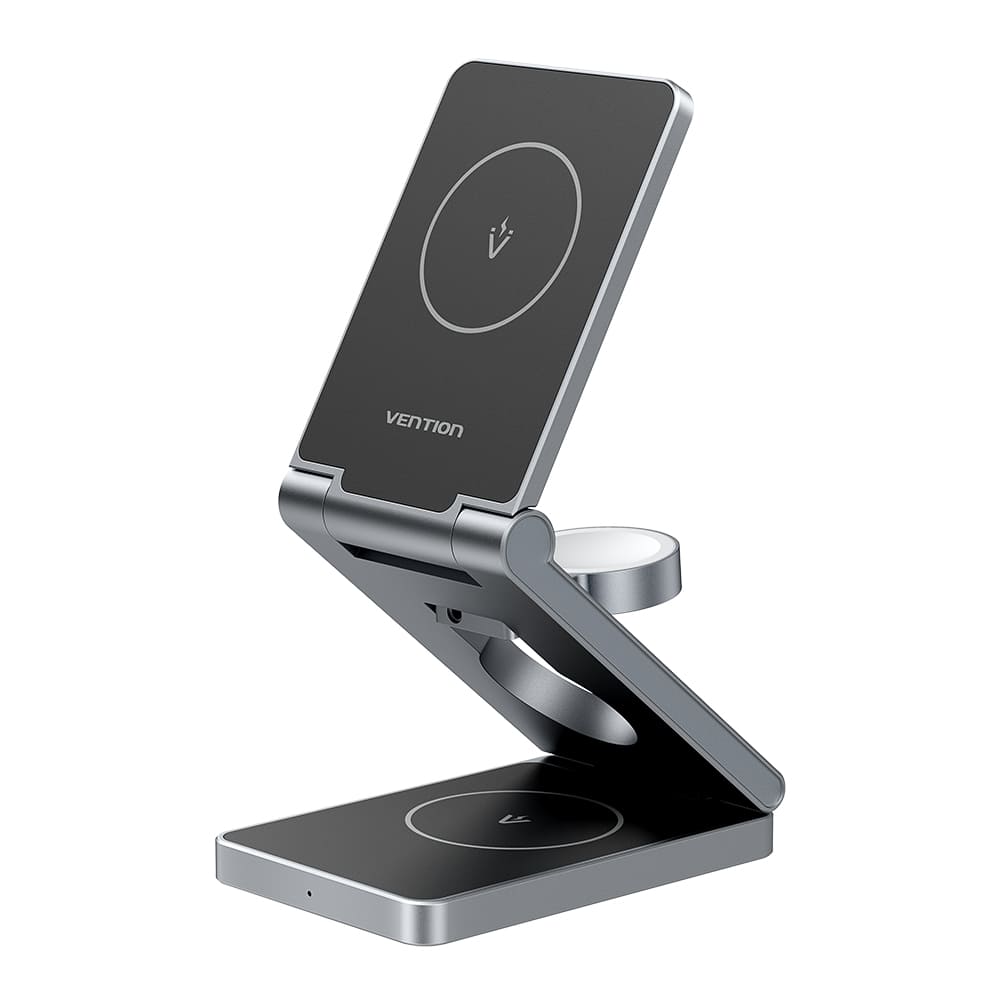 Vention 3‑in‑1 15W Wireless Charger Stand with MagSafe Gray