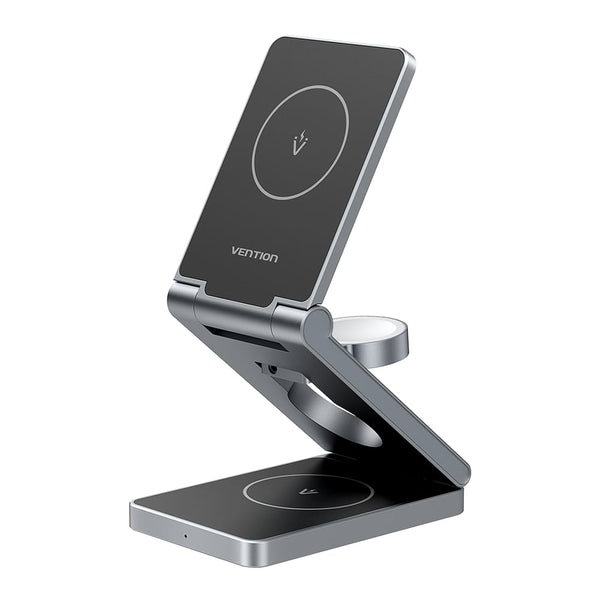 Vention 3‑in‑1 15W Wireless Charger Stand with MagSafe Gray