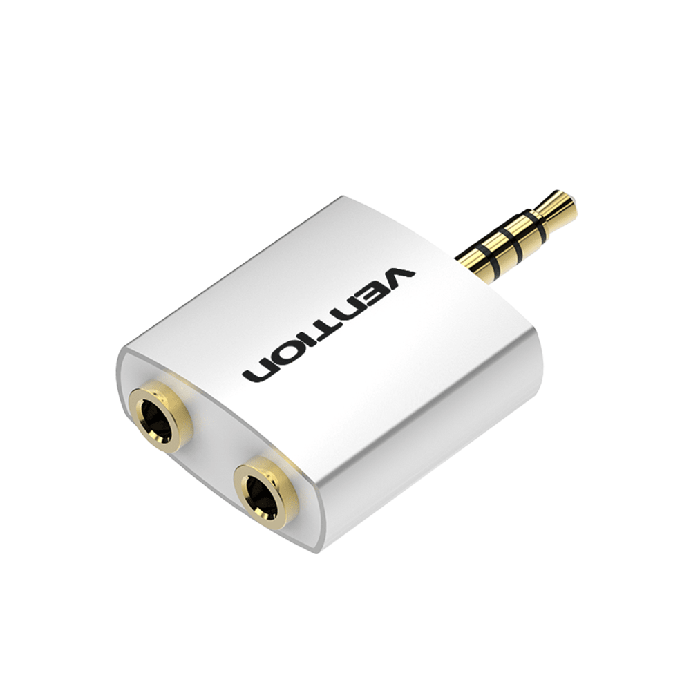 Vention 4 Pole 3.5mm Male to 2*3.5mm Female Audio Adapter Silvery Metal Type