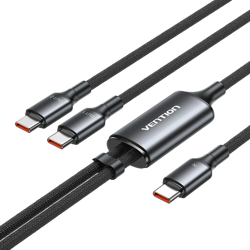Vention USB 2.0 Type-C Male to 2 Type-C Male 5A Cable Black Aluminum Alloy Type