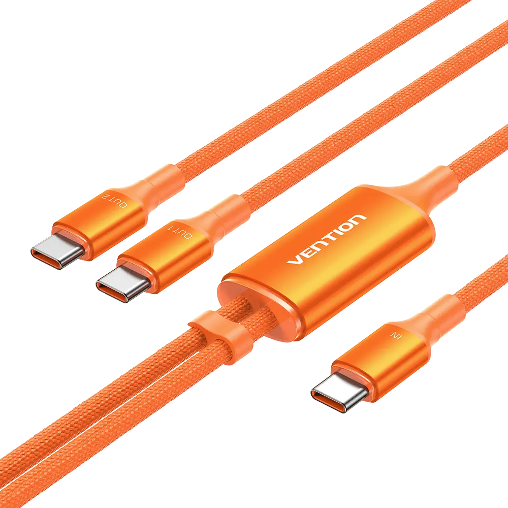 Vention USB 2.0 Type-C Male to 2 Type-C Male 5A Cable Black Aluminum Alloy Type