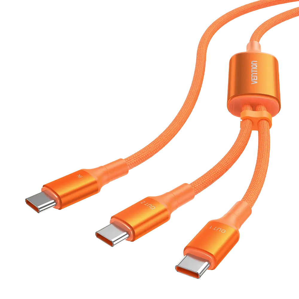 Vention USB 2.0 Type-C Male to 2 Type-C Male 5A Cable Black Aluminum Alloy Type