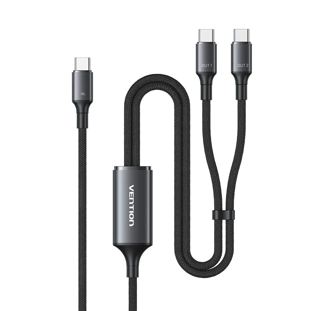 Vention USB 2.0 Type-C Male to 2 Type-C Male 5A Cable Black Aluminum Alloy Type