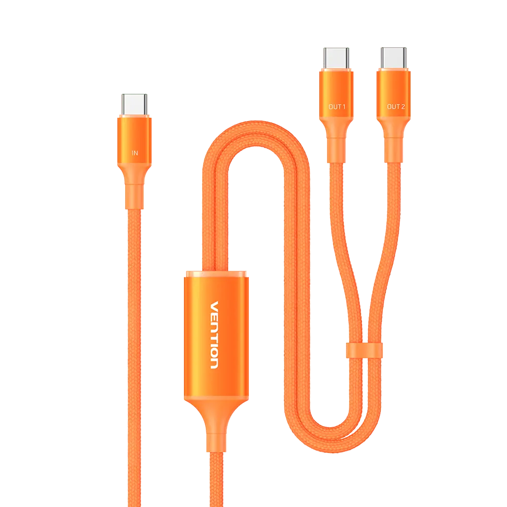 Vention USB 2.0 Type-C Male to 2 Type-C Male 5A Cable Black Aluminum Alloy Type