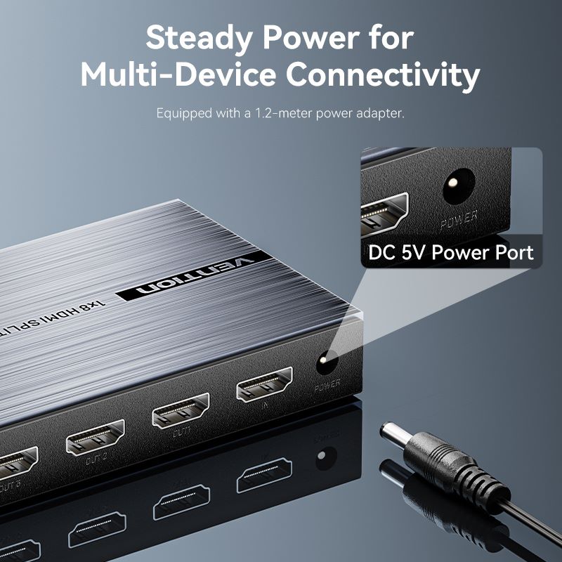 Vention 4K 1x8 HDMI™ Splitter Black Aluminum Alloy Type EU Standard