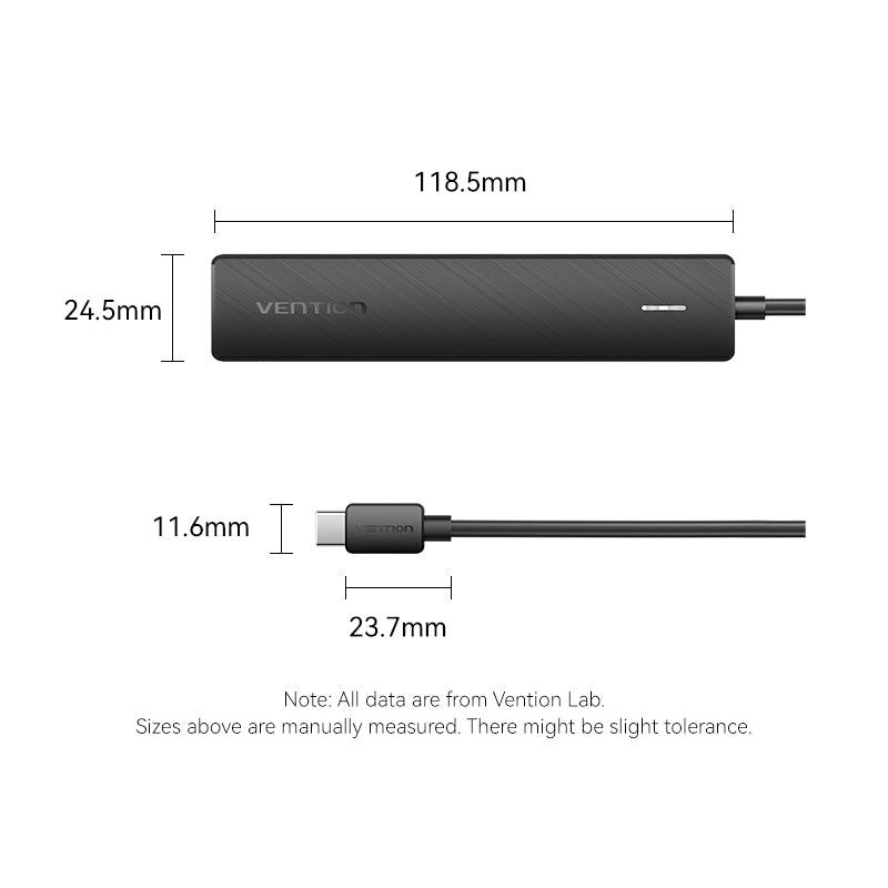 Vention USB-C to USB 3.2 Gen 2 Type-A x 4/PD 10G Hub 0.15M Black