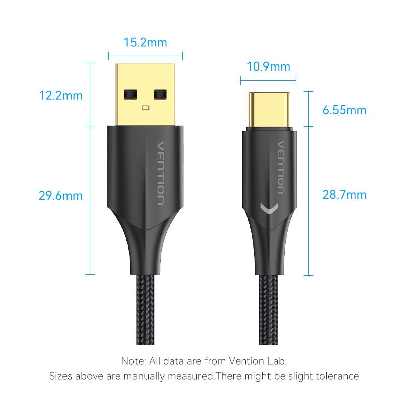 Vention Nylon Braided USB 2.0 A Male to C Male 3A Cable  LED Type