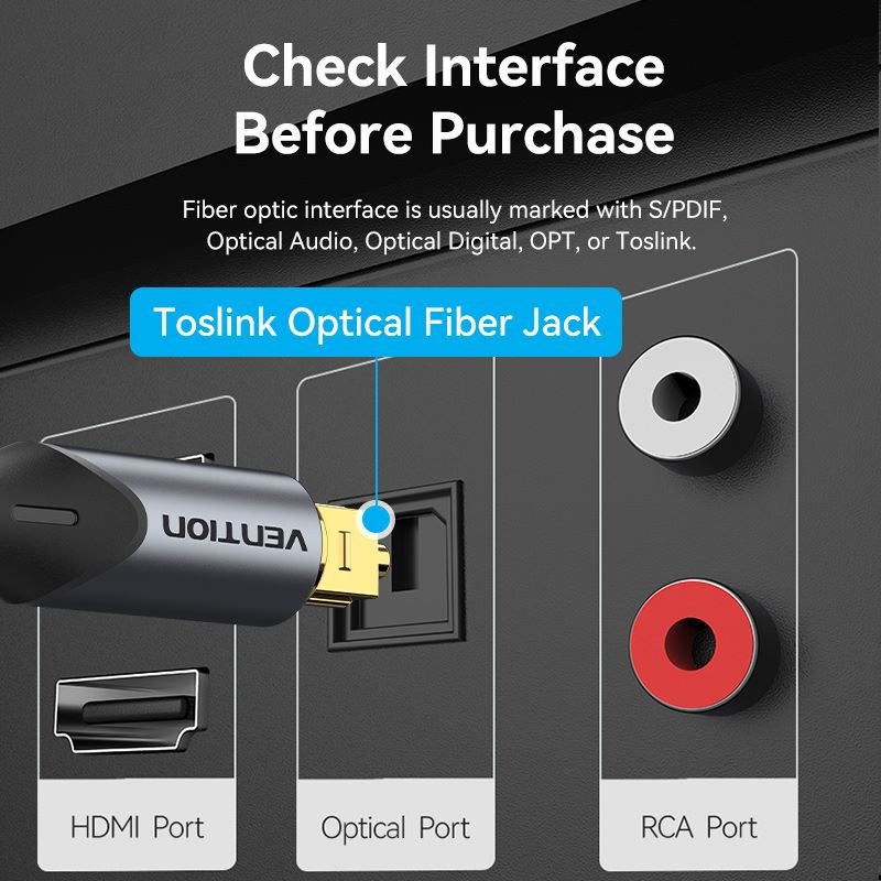 Vention 90-Degree Optical Audio Cable 0.5/1/1.5/2/3/5/10M Black Aluminum Alloy Type