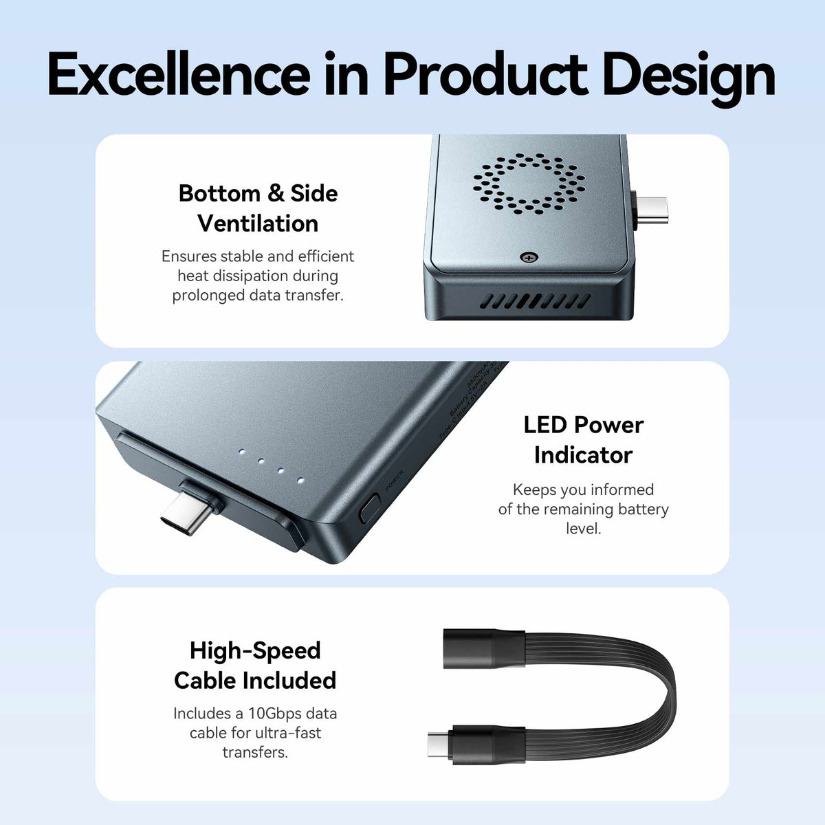 Vention Cable-Free M.2 NVMe SSD Enclosure+ 3500mAh Power Bank