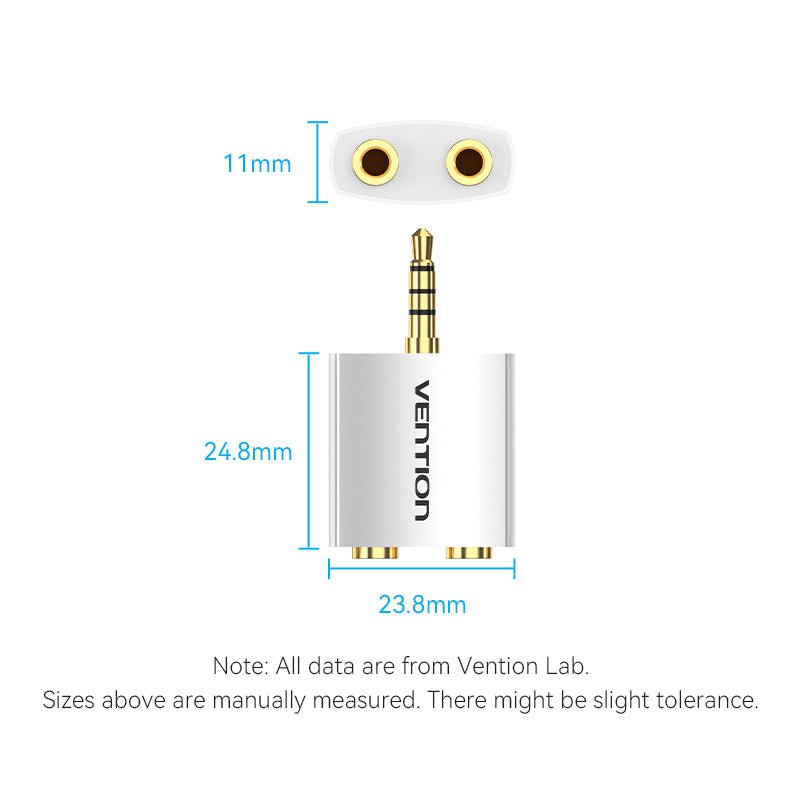 Vention 4 Pole 3.5mm Male to 2*3.5mm Female Audio Adapter Silvery Metal Type