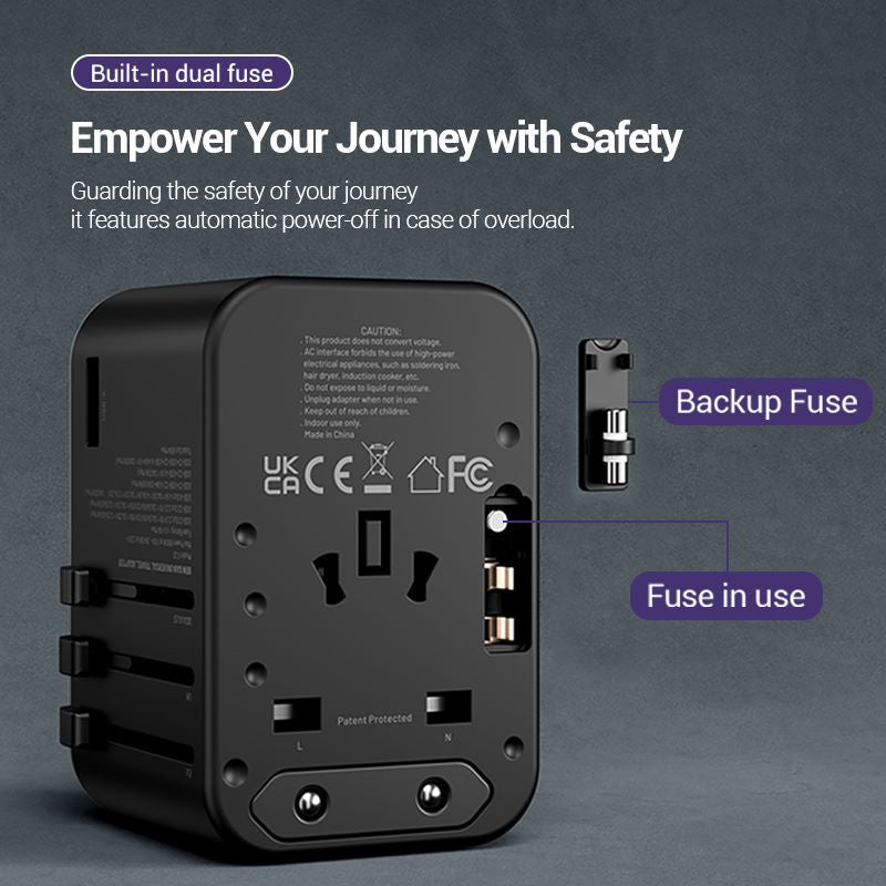 Vention 3-Port USB (C+C+A) GaN Universal Travel Adapter (65W/65W/30W)