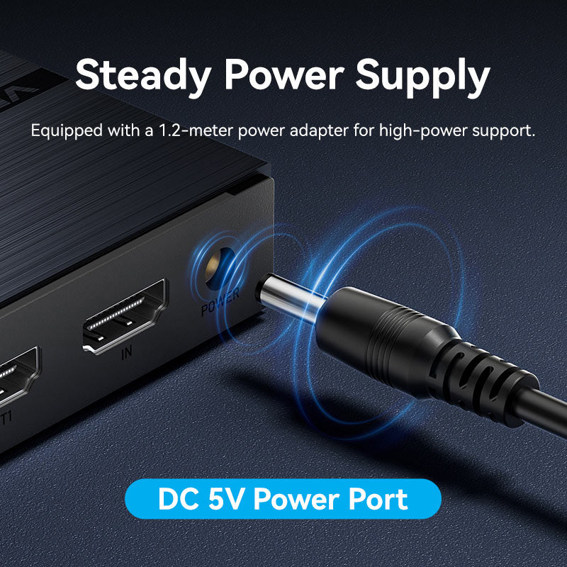 Vention 1-In & 8-Out HDMI™ Splitter 4K@60Hz Black Aluminum Alloy Type EU Standard