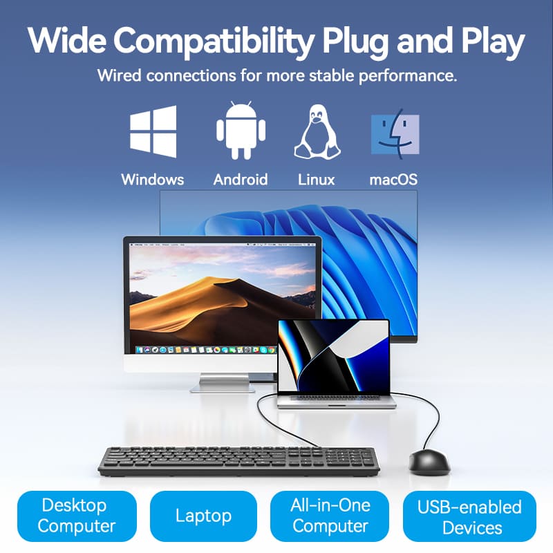 Vention USB Wired Full-Sized Keyboard and Mouse Combo Black Slim Type - US English Layout