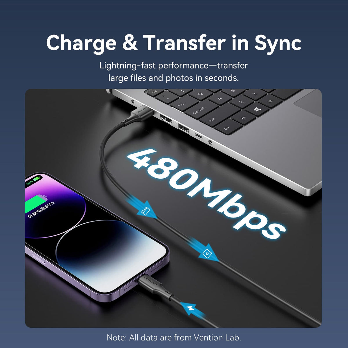 Vention USB 2.0 Type-A Male to Lightning Male 2.4A Cable 0.25M Black PVC Type