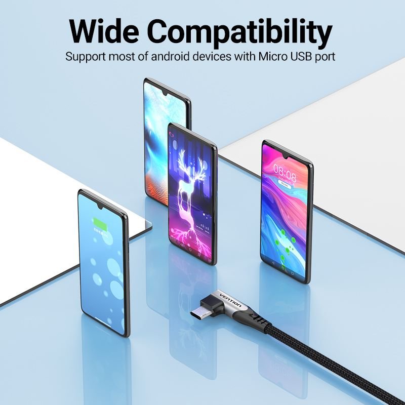 USB 2.0 A Male to Micro-B Male Right Angle 3A Cable 0.25/0.5/1/1.5/2/3M Gray Aluminum Alloy Type