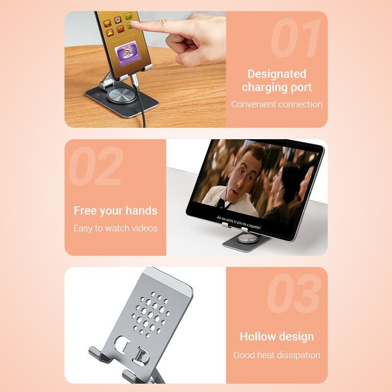 Vention Articulating Desk Phone Stand with 360° Rotatable Base Gray Aluminium Alloy Type