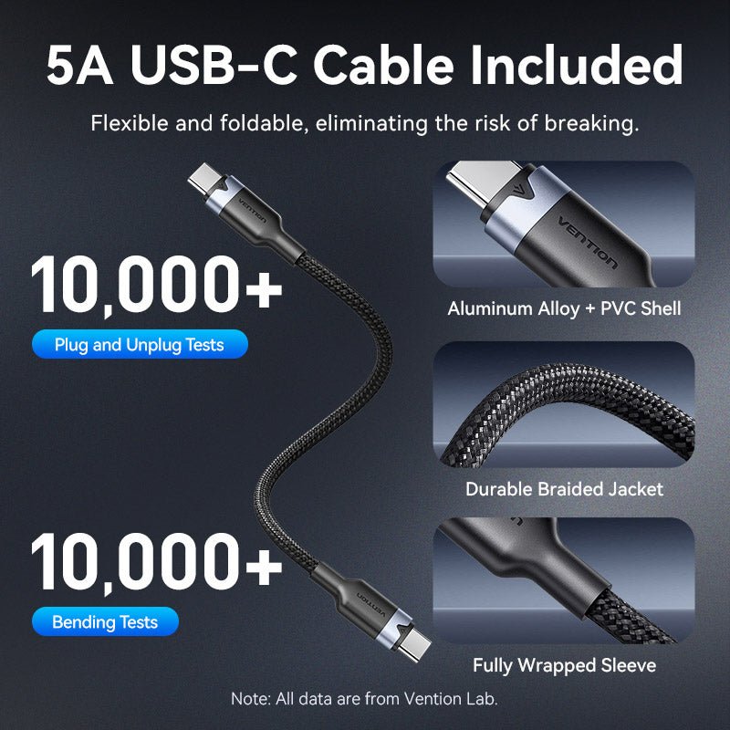 Vention 4-Port USB (C + C + C + A) GaN Charger (100W/100W/30W/30W) Gray with USB-C to USB-C Cable (1M) Black EU-Plug