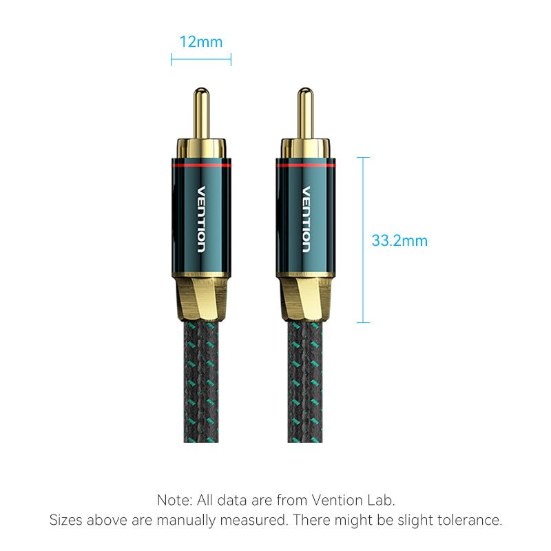 Vention Cotton Braided RCA Male to Male Coaxial Audio Cable 0.5/1/1.5/2/3/5/8/10M Green Copper Type