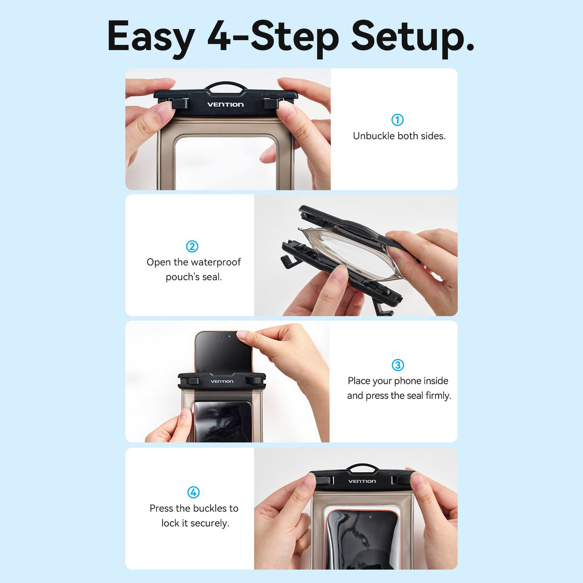 Vention 7.2-Inch Transparent Waterproof Phone Pouch with Lock Seal Black