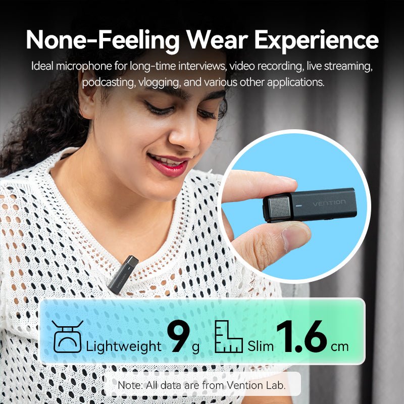 Vention USB-C 2-Pack Wireless Lavalier Microphone with Charging Case Black Type