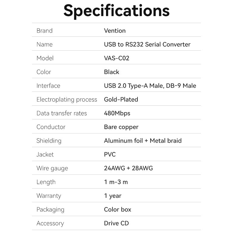 Vention USB to RS232 Serial Adapter Black